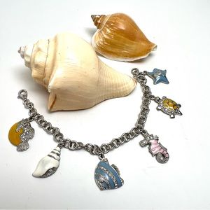 NWT 925 ST SILVER & ANAMEL MARINE LIFE STARFISH FISHES SHELL BRACELET JEWELRY